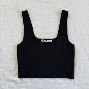 NWT Zara black sleeveless crop top with flattering seams.